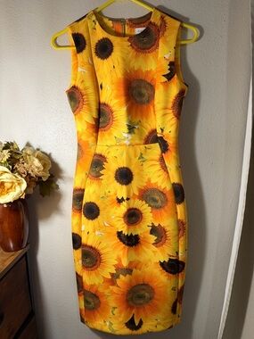 Calvin Klein Sunflower Print Midi Dress - Yellow
